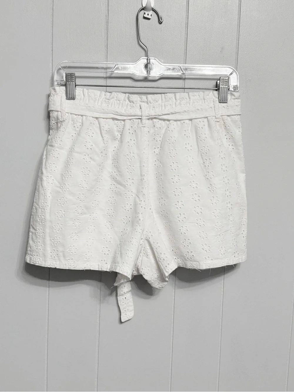 White Cotton Eyelet Tie-Waist (removable belt) Women's Shorts